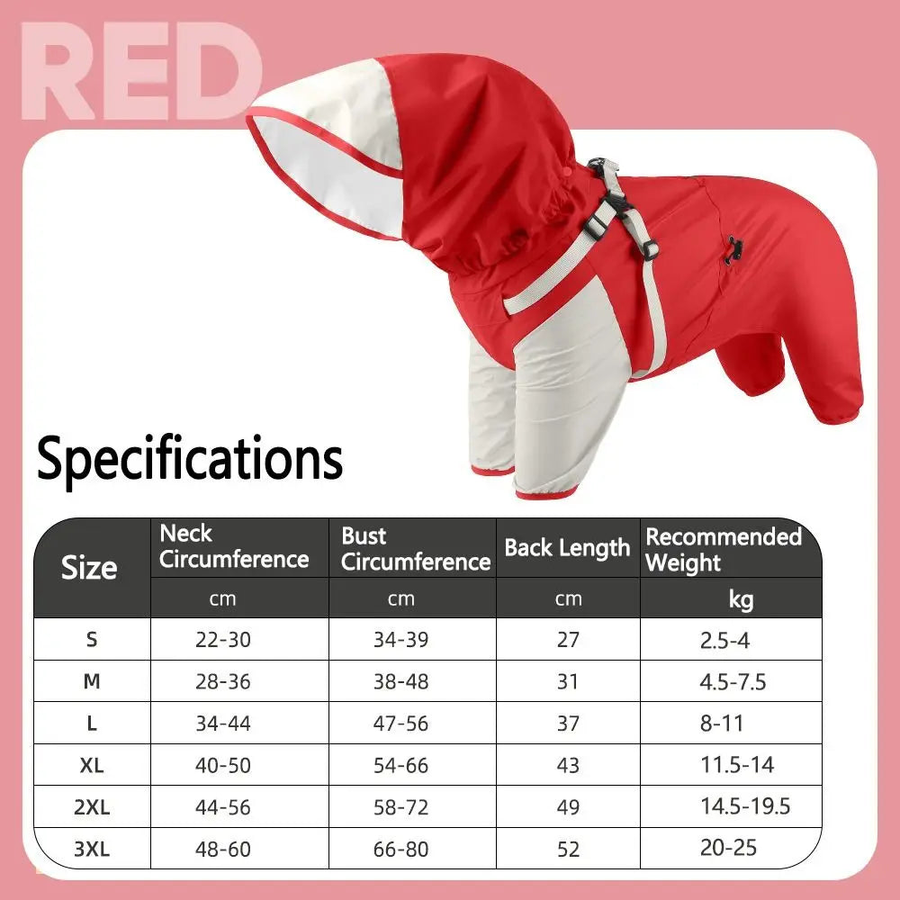 Waterproof Pet Dog Raincoat Four Legged Clothing Lightweight Dog Rain Jacket with Hat S-XXL Pet Rainwear Dog Accessories