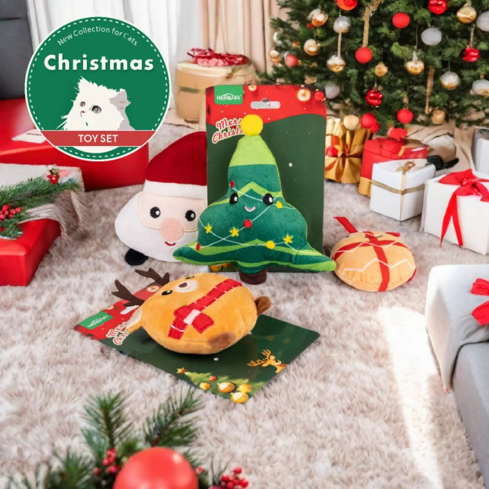 New Christmas Cat Toys Plush To Relieve Boredom and Clean Teeth Accompany Oneself Play with Cats Pet Supplies Christmas Gifts