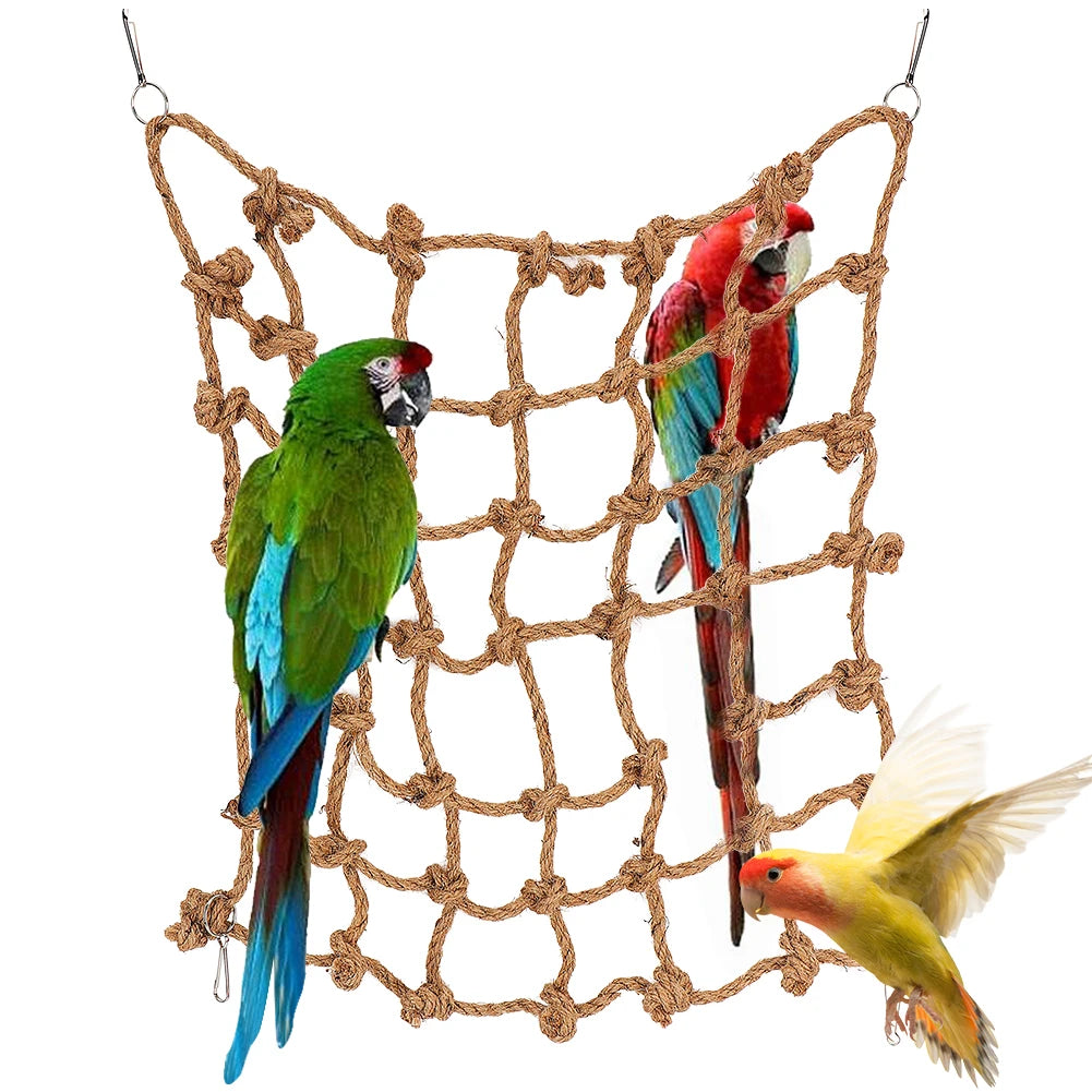 Bird Toys Bird Climbing Net Hemp Rope Parrot Hanging Rope Net Swing Play Rope Ladder Chew Toy Play Gym Toys