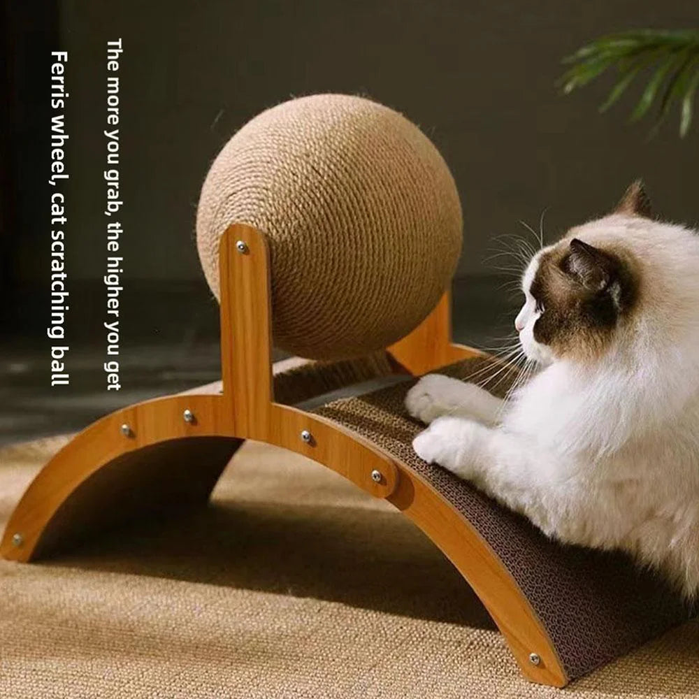 2 In 1, Cat Scratching Ball Wooden Cat Scratcher, Natural Sisal Scratch Board Scratching Column, Wear-Resistant Paw Wood Scraper