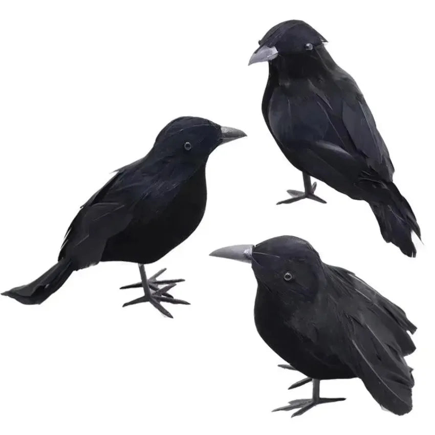3pcs/set Halloween Black Crow Fakes Bird Toys Feather Animal Festival Decoration Props Party Supplies Garden Statues Sculptures