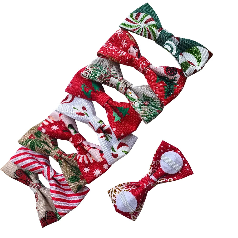 50pcs/lot Christmas Pet Bow Kitten Puppy Collar Flower Wearable Xmas Bow Ties for Dogs Cat Accessories