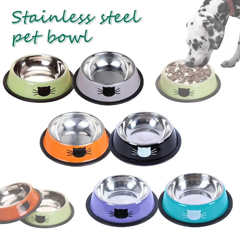Cat Food Bowl Stainless Steel Kitten Cat Feeder Water Bowl With Non-Slip Rubber Base Small Pet Bowl Cat Accessories Pet Supplies
