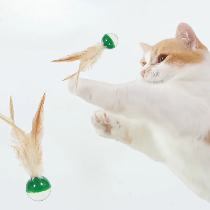 3pcs Cat Elastic Ball Toy Kitten Bouncing Ball with Feathers itten Funny Chasing Game Cat Feather Toys Cat Accessories