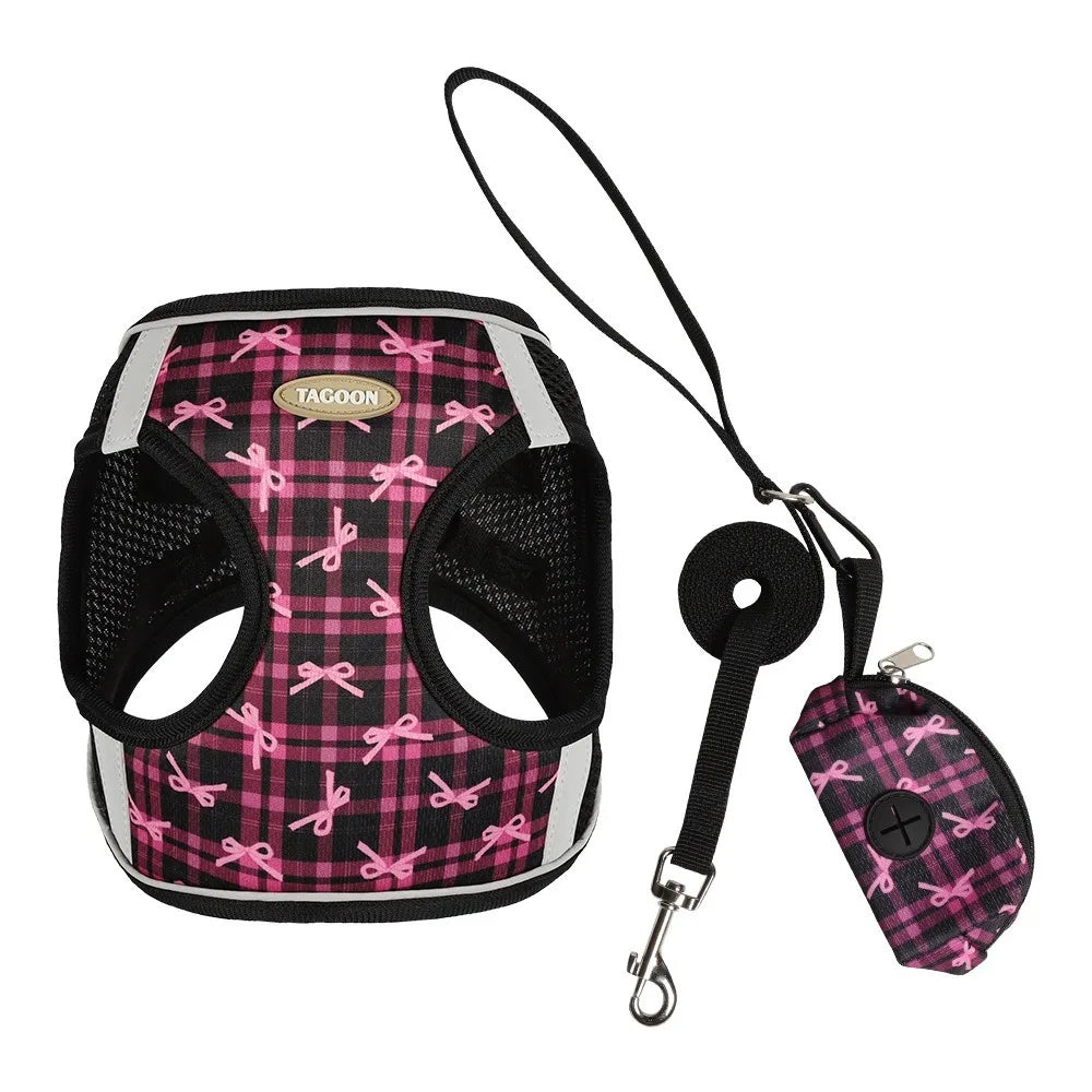 Cat Accessories Breathable Dog Harness Leash Adjustable Anti slip Cat Harnesses Vest Soft Bow Pet Chest Harness for Small Dogs