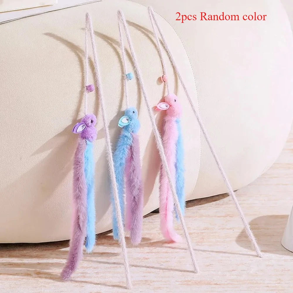 2pcs Cat Toys Plush Tassel Cats Teaser Stick Wool Rabbit Cat Toys Interactive Sticks Cats Toy with Bell Kitten Toy Pet Supplies