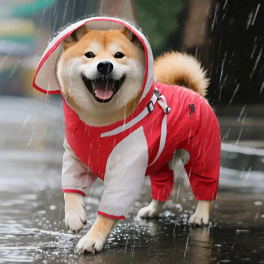 Waterproof Pet Dog Raincoat Four Legged Clothing Lightweight Dog Rain Jacket with Hat S-XXL Pet Rainwear Dog Accessories