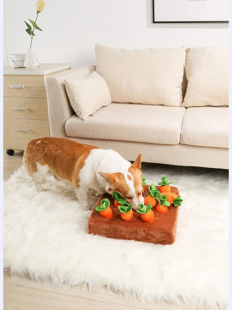 Dog Carrot Plush Toy Interactive Dog Toys Plush Puzzle Toys 2 in 1 Non-Slip Nosework Feed Games for Aggressive Chewers Pet