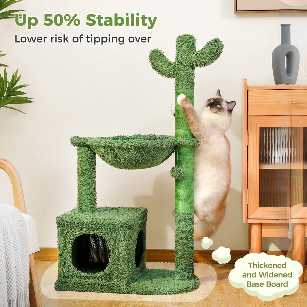 Cactus Cat Tree Small Cat Tower with Spacious Condo,Cozy Hammock,Dangling Ball,Scratching Post Cat Accessories for Indoor Cats
