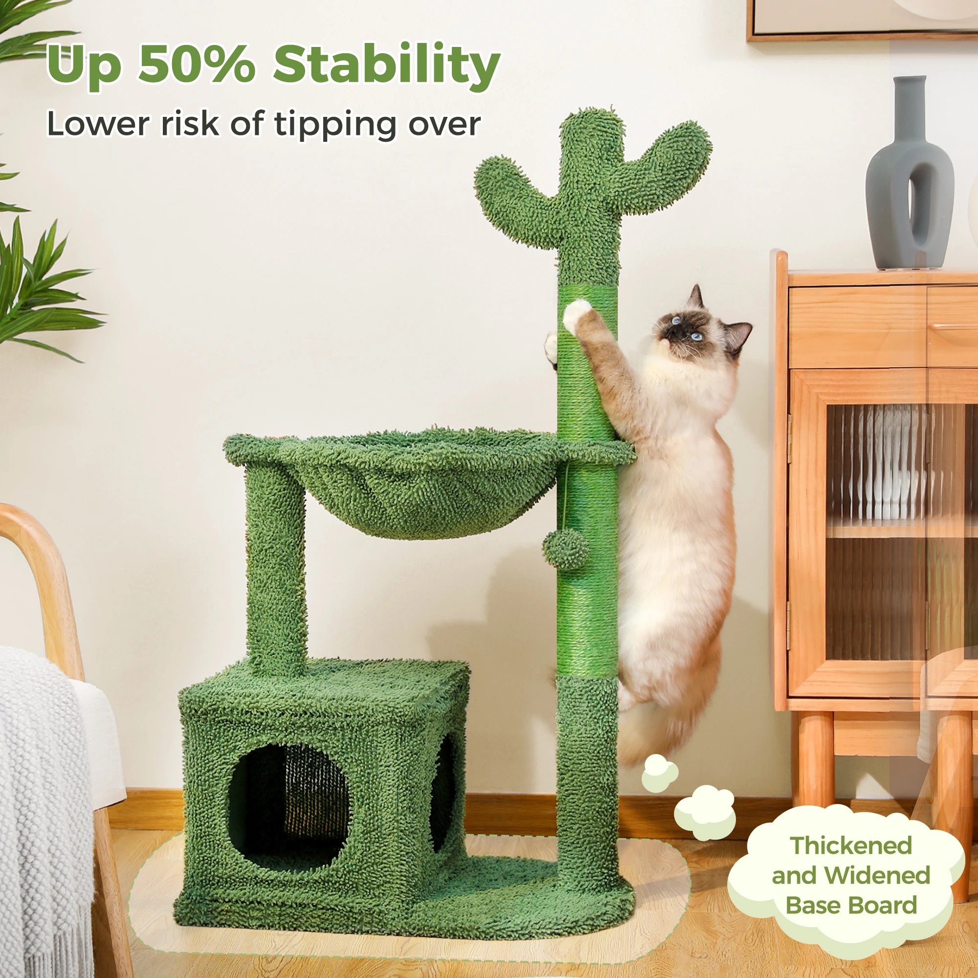 Cactus Cat Tree Small Cat Tower with Spacious Condo,Cozy Hammock,Dangling Ball,Scratching Post Cat Accessories for Indoor Cats
