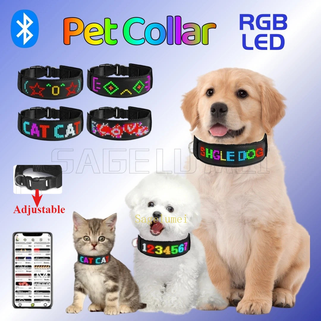 2025 Pet Dog Collar LED Night Safety Multilingual Flashing Glow In The Dark Leash Luminous Adjustable dog accessories collar Usb