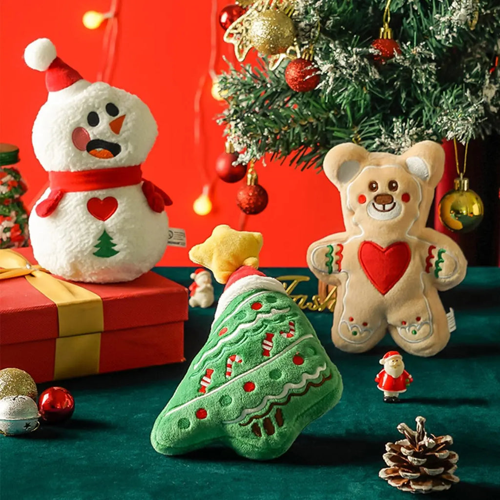 Squeaky Dog Toys for Puppy Small Medium Dogs Cute Dog Chew Toys Pack for Puppies Teething for Dog and Cat Chritmas Gingerbread