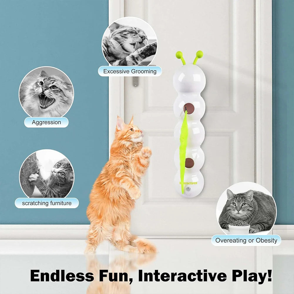 Caterpillar Teasing Cat Toy Motion Activated Kitten Toy Rechargeable Automatic Interactive Cat Toy with Tail for Indoor Cat