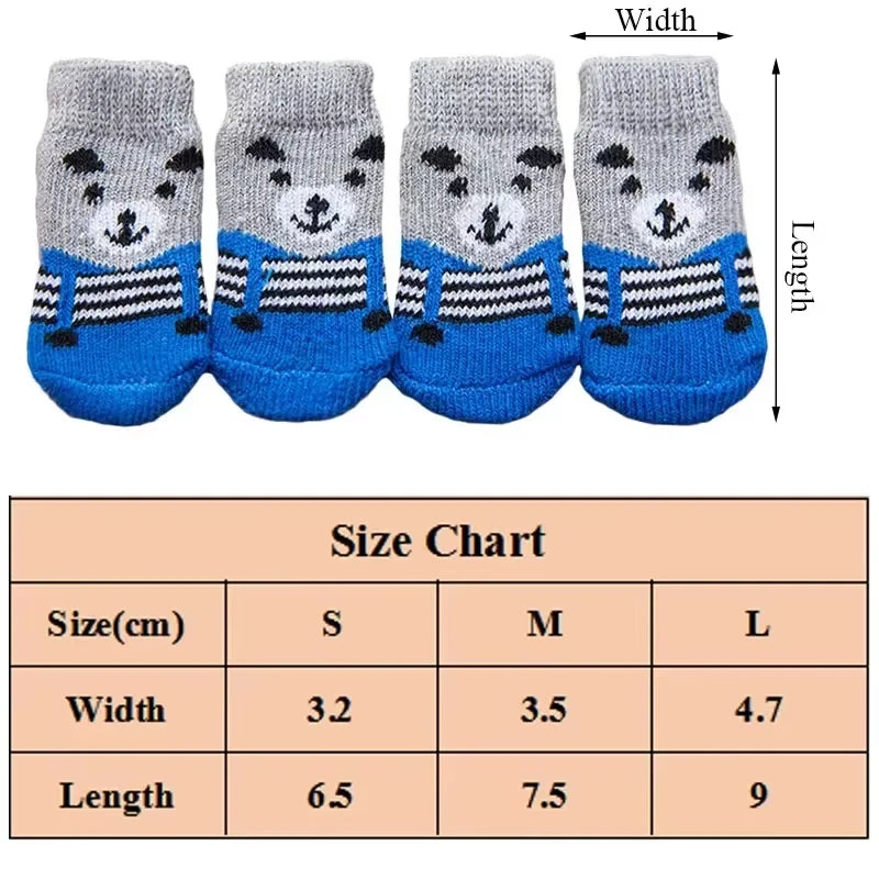 4pcs/Set Cute Puppy Dog Knit Socks Autumn Winter Pet Socks Anti-Slip Knitted Small Dogs Shoes Warm Paw Protector Dog Accessories