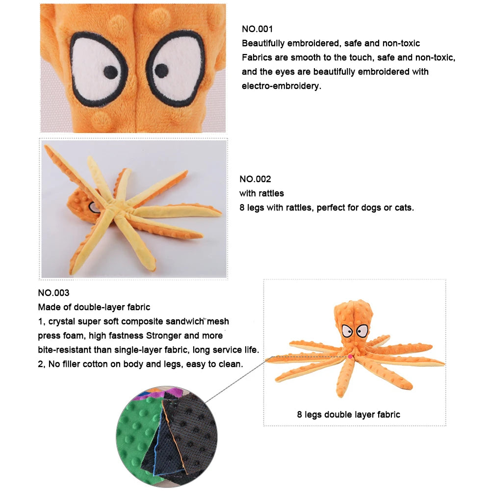 2 Pcs Octopus Shell Voice Toy Intelligent Dogs Chew Toys No Stuffing Squeaky Plush Smart Toys Bite Resist for Small Medium Dogs