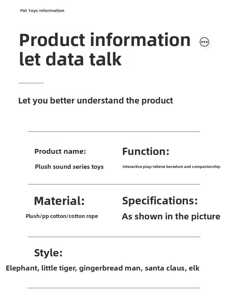 Christmas Plush Dog Toys with Cotton Rope & Squeakers  Chew Resistant Animal Dental Toys for Puppies Teething Chew Toys