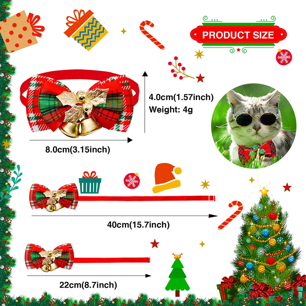 10PCS Pet Dog Bowtie with Bell Christmas Style Grooming Adjustable Dog Collar Bows for Small Dogs Puppy Party Dog Accessories