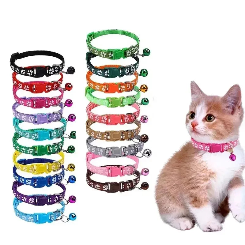 1/3/6/12/18Pcs Pet Collar With Bell Footprints Colorful Dog, Dog, Cat Accessories Cat Collar Adjustable Bell Ring Necklace Pet