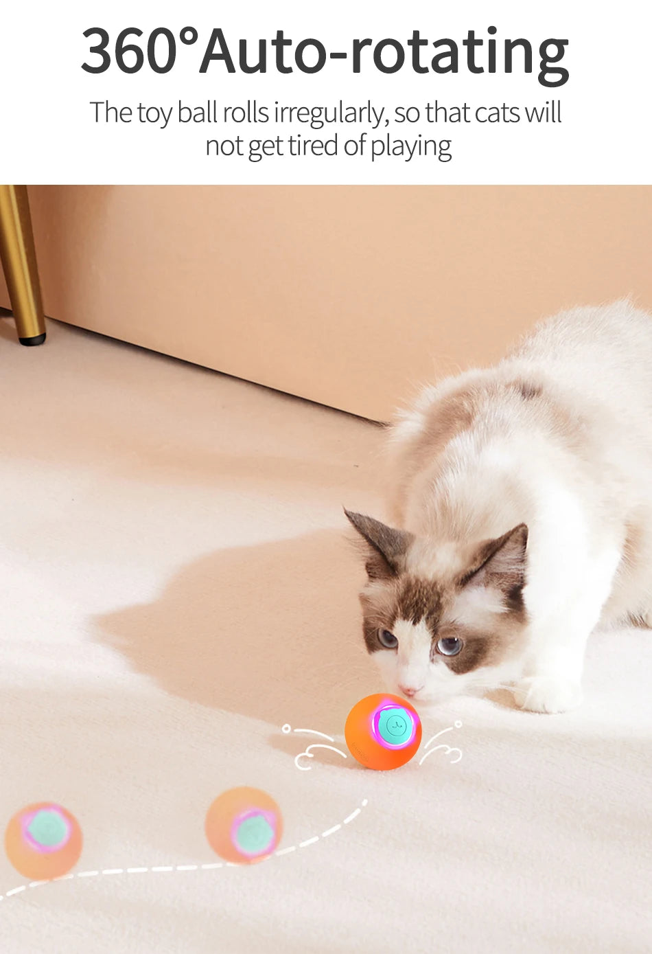 ROJECO Smart Interactive Cat Bouncing Ball Active Rolling Ball For Dog Rechargeable Automatic Rotating Moving Balls For Cat Game