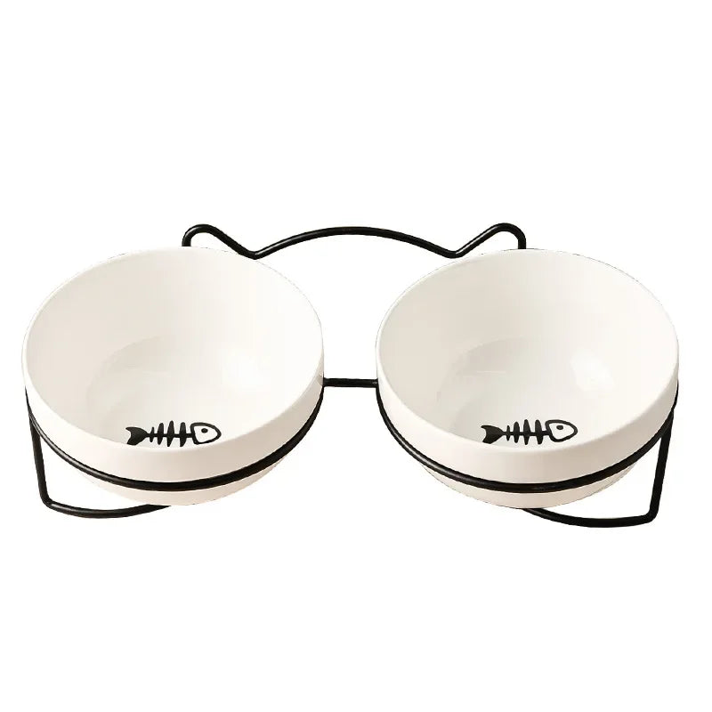 Ceramic Bowl Kitten Puppy Ceramic Bowl 500ML Pet Water Feeder Cat Food Feeding Dish Dispenser with Raised Stand Cat Accessories