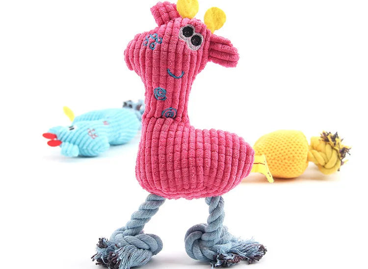 Plush Squeaky Dog Toys Human Pet Interactive Tug of War Knot Bite-resistant Pet Toys Outdoor Funny Crazy Zoo Plush Sound Toys
