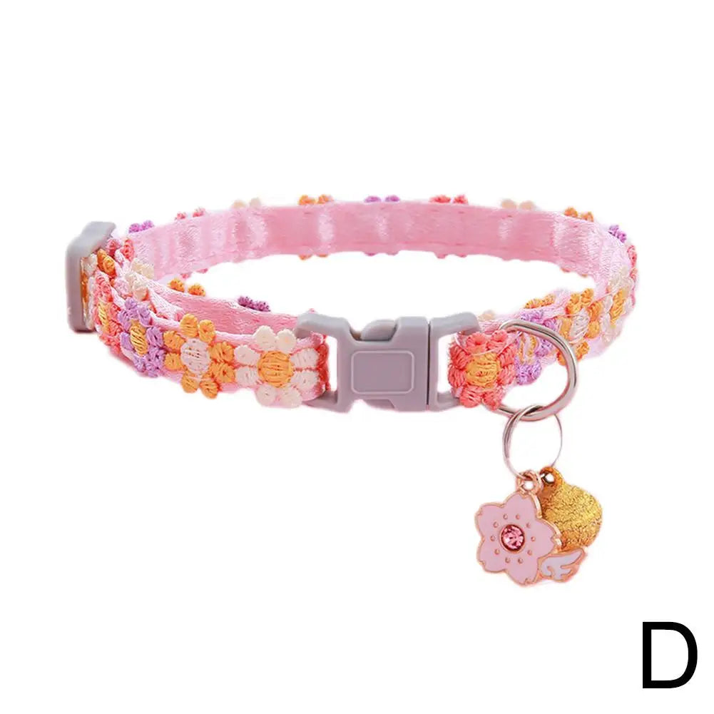 Fashion Rainbow Flower Cat Collar With Bell Kitten Puppy Necklace Adjustable Buckle Colorful Lace Kitten Collar Dog Accessories