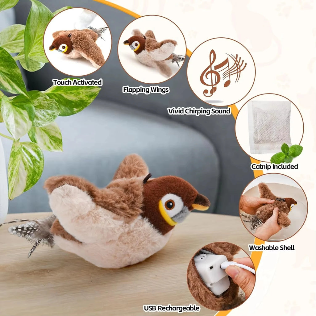 Interactive Flying Bird Cat Toy (with Catnip) Toy Flapping Bird Cat Toy Flying Interactive Flapping Chirping Bird Cat Toy