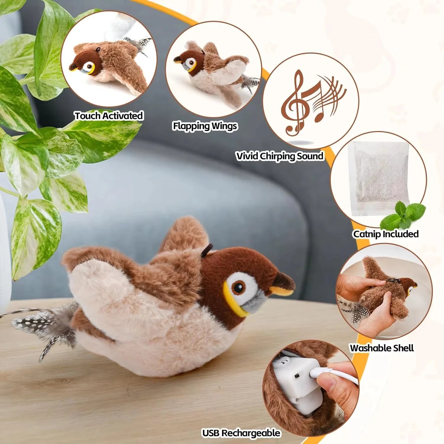 Interactive Flying Bird Cat Toy (with Catnip) Toy Flapping Bird Cat Toy Flying Interactive Flapping Chirping Bird Cat Toy