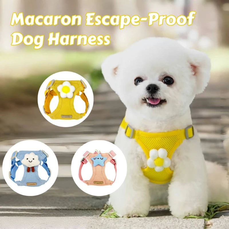 Macaron Breathable Soft Dog Harness – Adjustable Vest-Style Dog Harness and Leash Set Dog Accessories for Small Dogs Walking