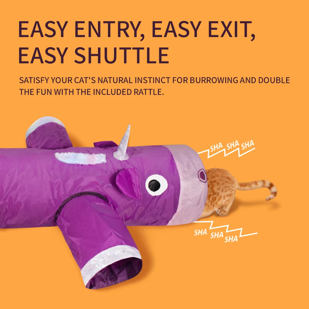 Christmas gifts Cat Tunnel Toy, Large collapsible cat and dog tunnel toys, 6 entrances and exits design, unique unicorn shape