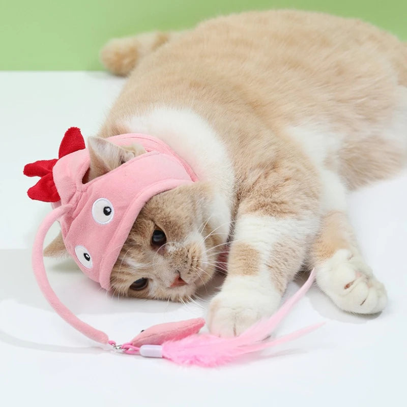 Cat Toys Interactive Teaser Stick Headwear for Cats Kittens Cute Cat Hat with Toys
