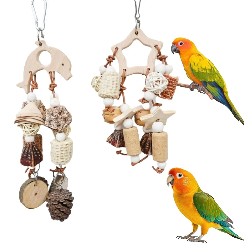 Bird Toys Chewing Toy Parrot Cage Bite Toy Corn Husks Color Wood Beads Entertainment Toys for Small and Medium Parrots Birds