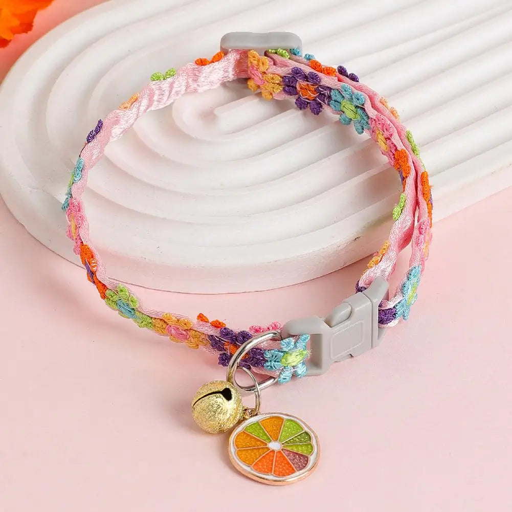 Fashion Rainbow Flower Cat Collar With Bell Kitten Puppy Necklace Adjustable Buckle Colorful Lace Kitten Collar Dog Accessories