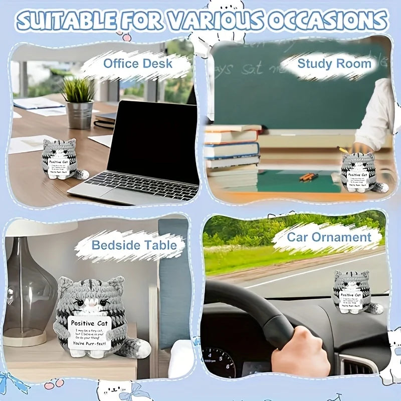 Handmade cat accessories with positive energy cards - anime-style polyester home decor, no electricity required，the perfect gift