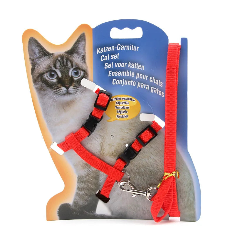 Kitten Harness Leash Adjustable Nylon Pet Traction Solid Color Harness For Cats Solid And Durable Cat Accessories Supplies