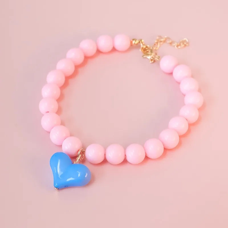 Party Dog Accessories Custom Pet Supplies Pinkycolor Plastic Cat Neck Collar Pearl Dog Necklace Small Dog Bib Size Animal Choker