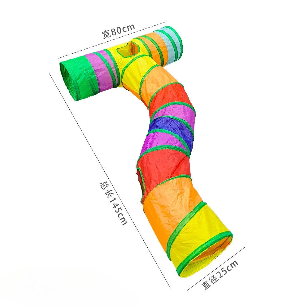 Pet Tunnel Multi Cat Interactive Rainbow Channel Large Multi Exit Foldable Cat Toy Drilling Cat Channel Durable Scratch and Bite