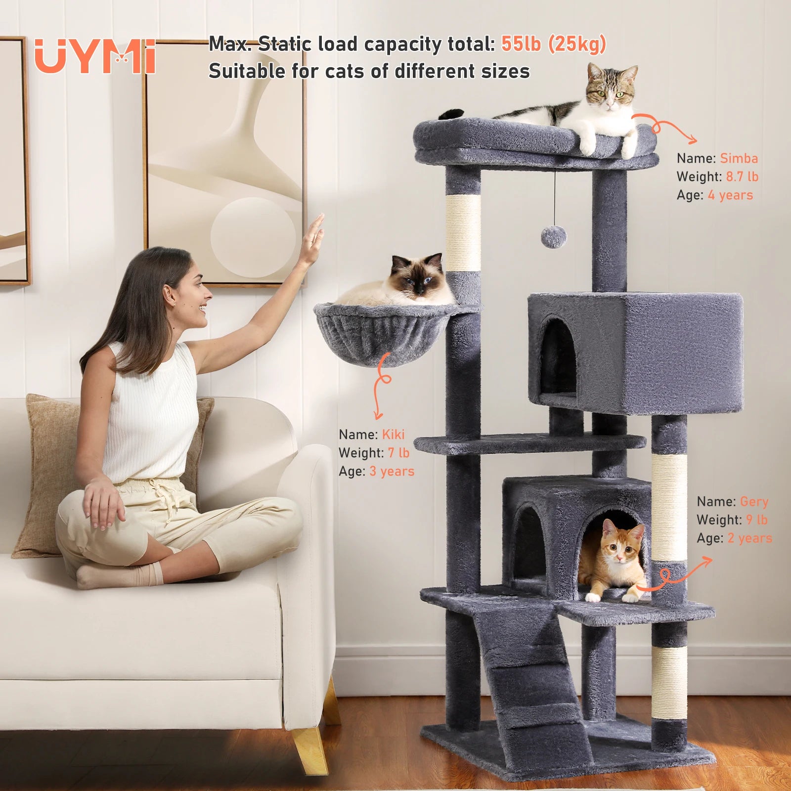 Multi-Level Cat Tree Tower with Scratching Post, Cozy Hammock, Top Perch, Large Cat Condo for Indoor, Cat Accessories, Cat Toys