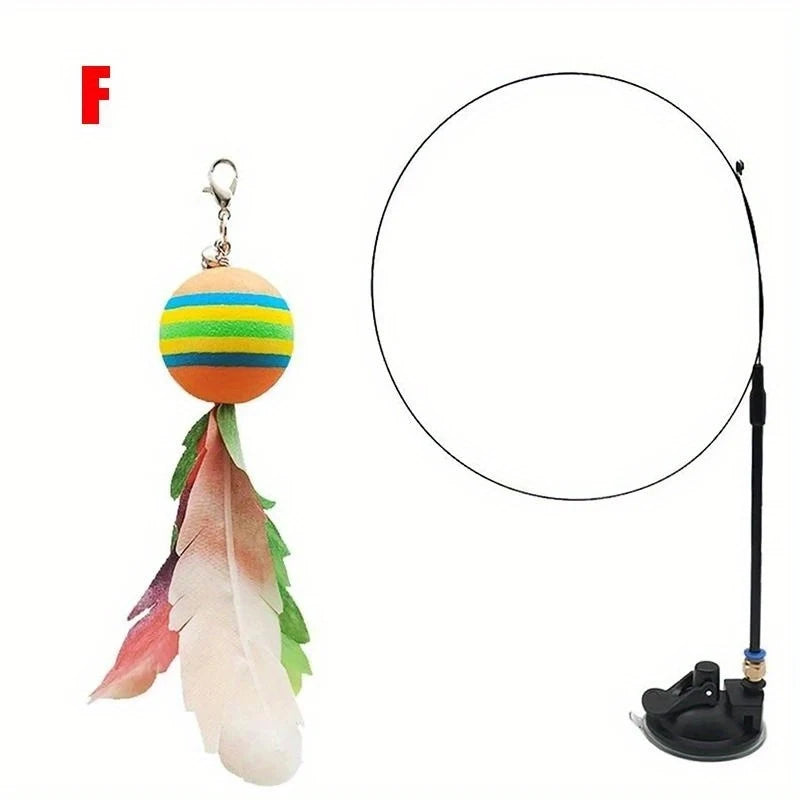 Cat Toys Interactive Funny Cat Feather Wand Suction Cup Ball Feathers Replacements with Bells for Indoor Cats Kitten Exercise