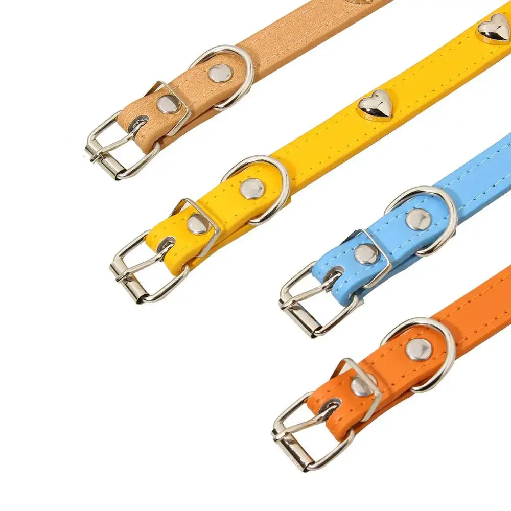 PU Leather Durable Pet Dog Collars with Love Puppy Pug Collars for Small Large Dog Chihuahua Cat Accessories collar perro
