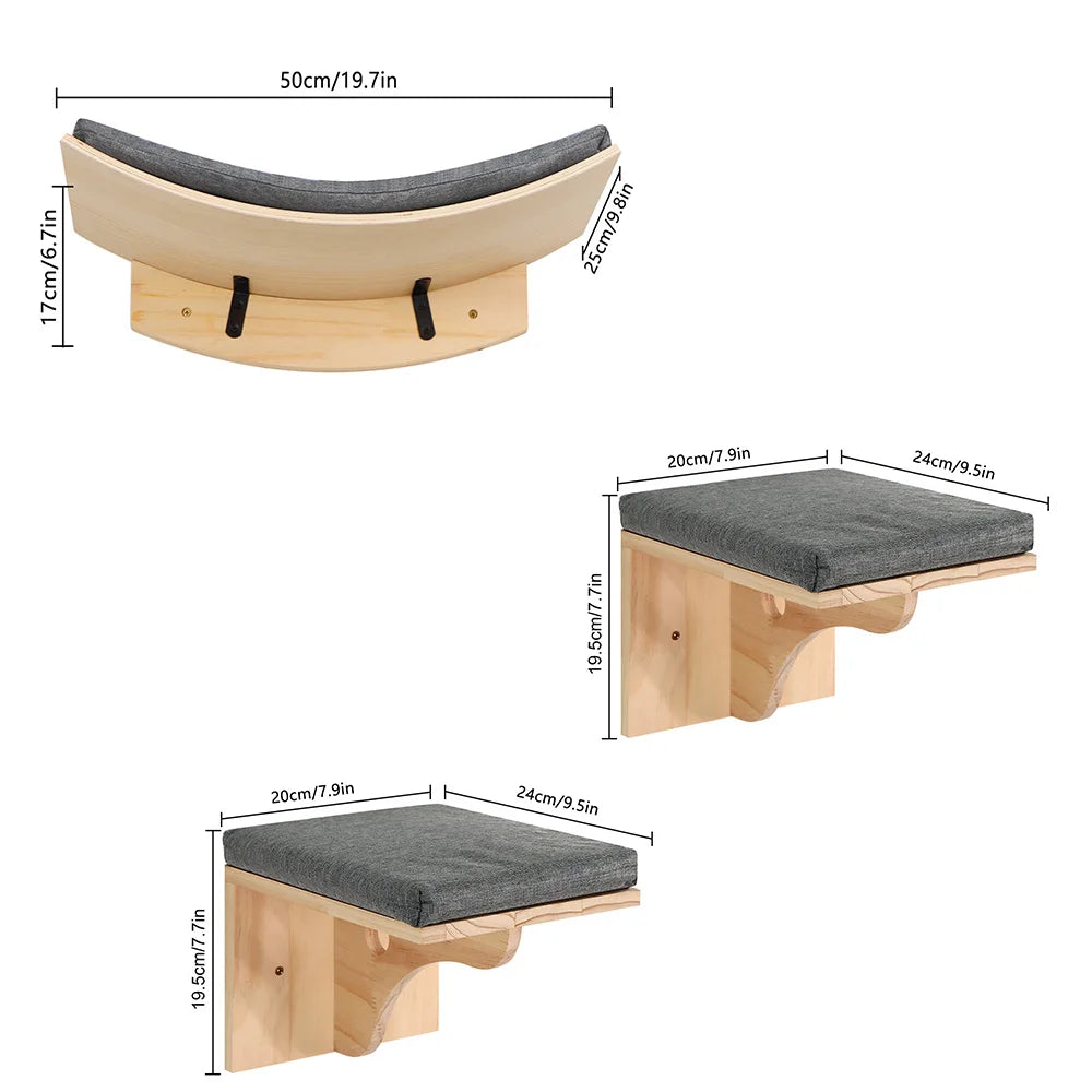 Cat Climbing Frame Cat Wall Steps and Perch Beds Anti-Scratch with Scratching Cushion Modern Wooden Climbing Cat Accessories