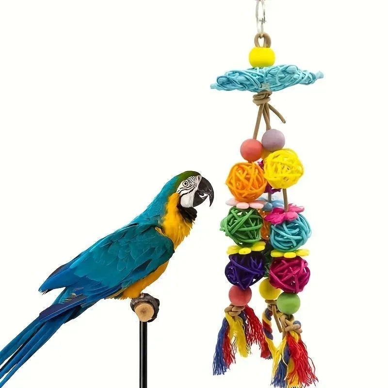 Bird Parrot Swing Toys Rattan Ball Bite Toy Bird Chewing Toy Bird Cage Hanging Decor Accessories Parrot Toys Random Color
