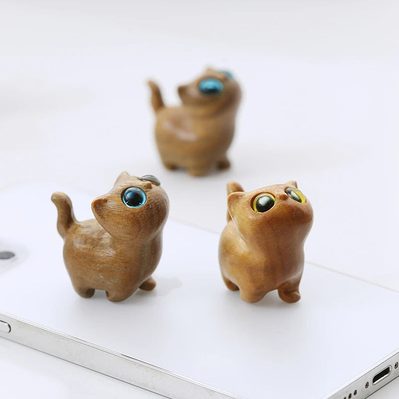 1/3 Pcs Charming Wooden Kitten Figurine - Handcrafted Cat Decor For Home, Perfect Gift Idea Cat Figurine Cat Accessories