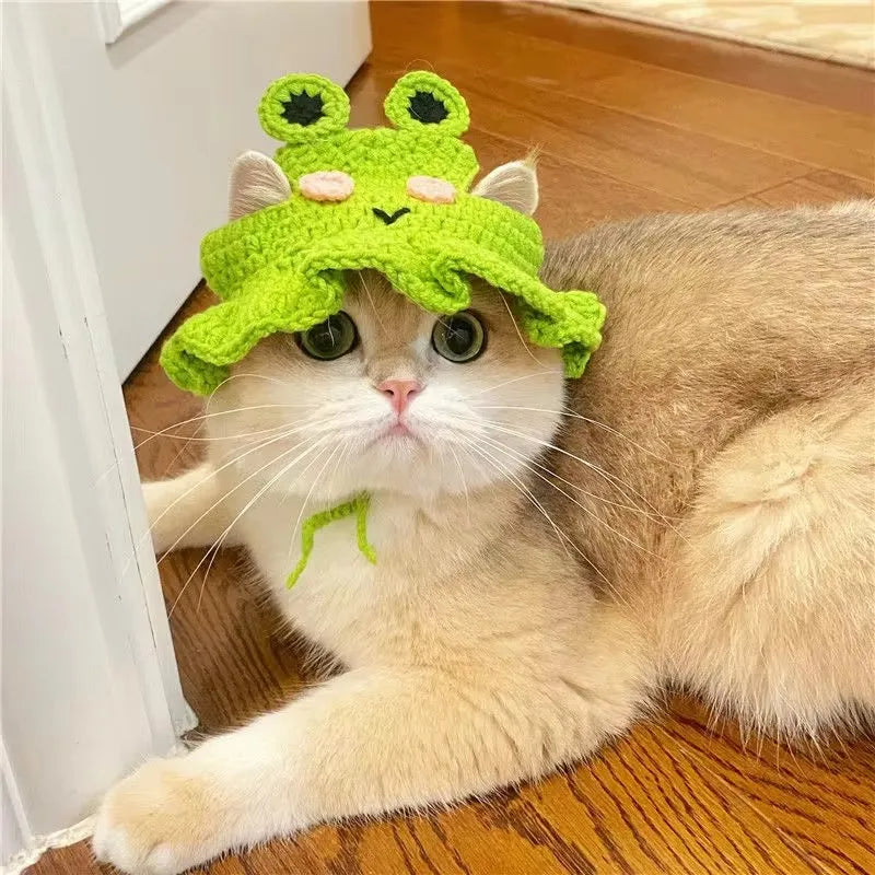 Hand-made Cat Hat Elastic Woven Cap Pet Hat Puppy Kitten Headwear Knitted Hat Party Photo Shoot Props Decoration Cat Accessories
