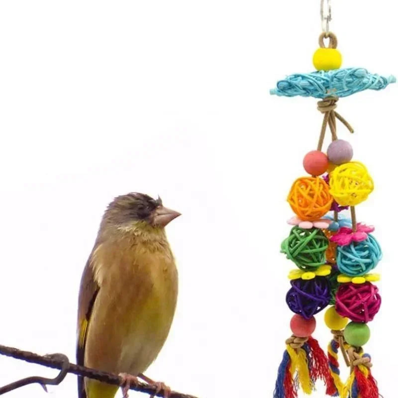 Bird Parrot Swing Toys Rattan Ball Bite Toy Bird Chewing Toy Bird Cage Hanging Decor Accessories Parrot Toys Random Color