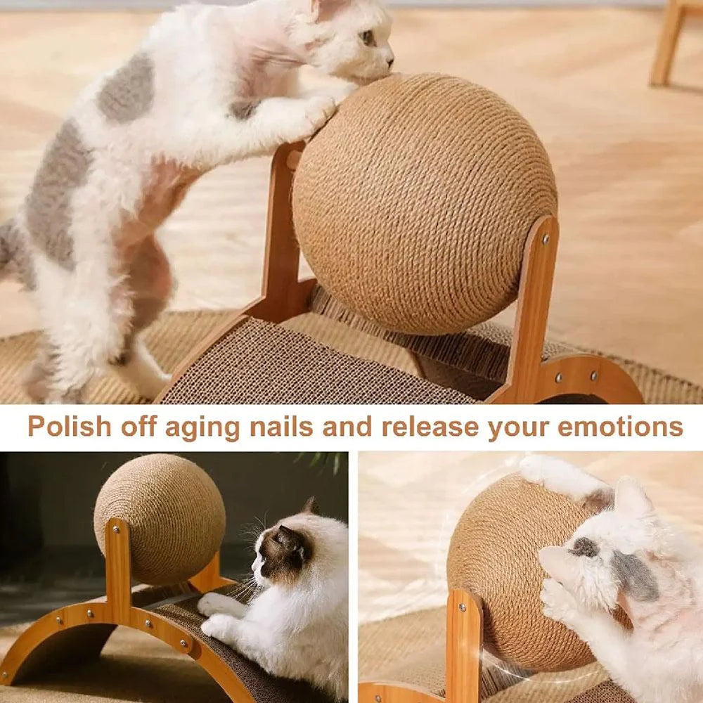 2 In 1, Cat Scratching Ball Wooden Cat Scratcher, Natural Sisal Scratch Board Scratching Column, Wear-Resistant Paw Wood Scraper