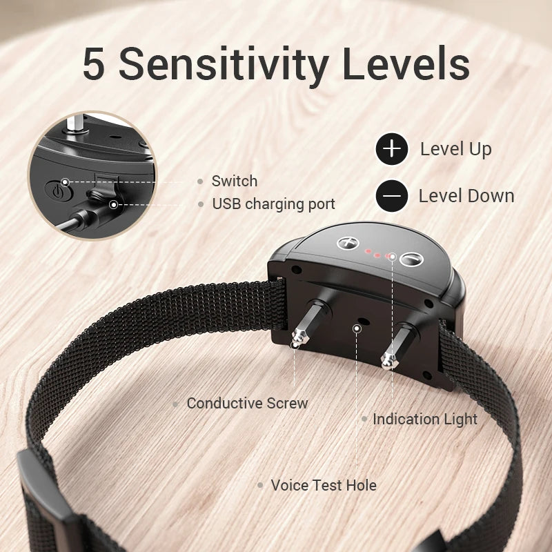 ROJECO Intelligent Training Collar Dog Anti Bark Collar Rechargeable Bark Control Collar For Dogs Electric Anti-Barking Devices