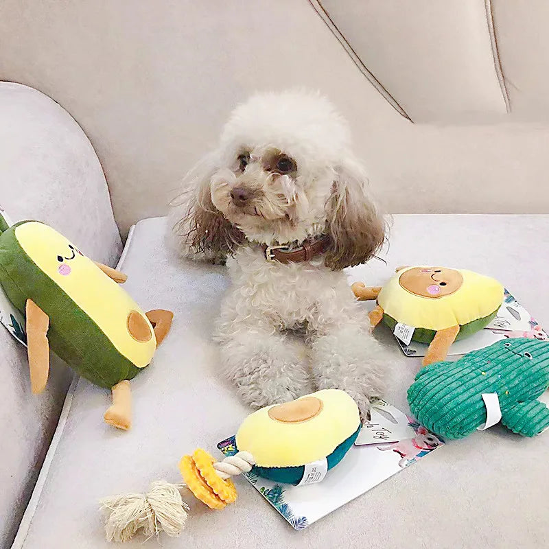 Pet Toys Sound Plush Toys Cute Plants Avocado Series Pet Molars Interactive Toys Cat and Dog Toys Bite Resistant