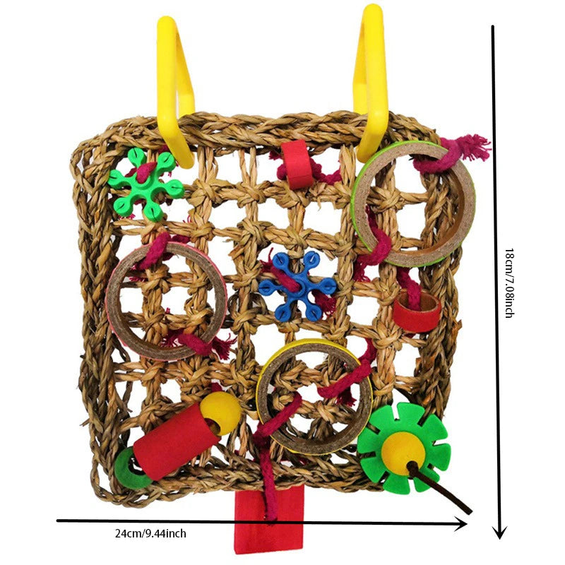 Bird Climbing Net Parrot Toys Woven Seagrass Biting Hanging Hemp Rope Swing Play Ladder Chew Foraging Colorful Funny Parrot Toys