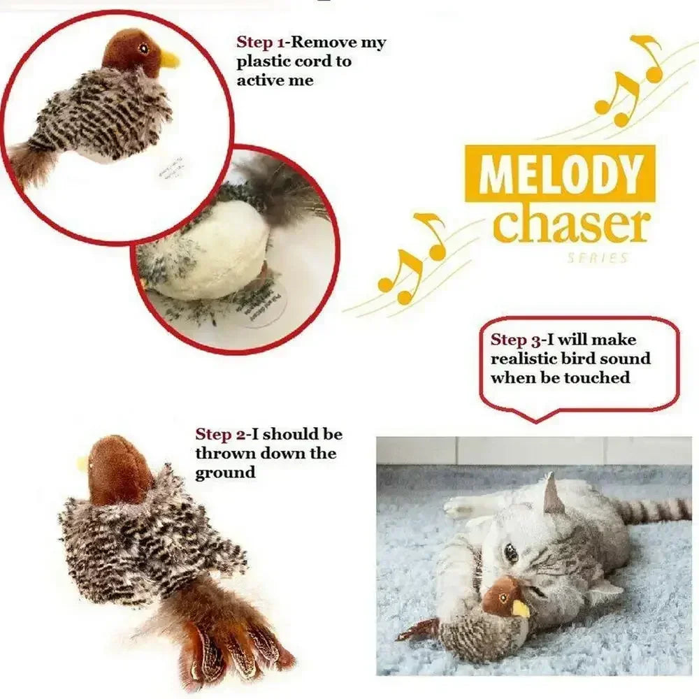 Washable Interactive Cat Toys Plush Flying Bird Squeak Cat Toy Sparrow Catnip Toys Vivid Chirping Simulation Bird Interactive
